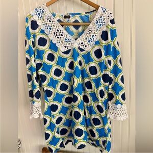 Mud Pie Beach Tunic Size Large Blue and White